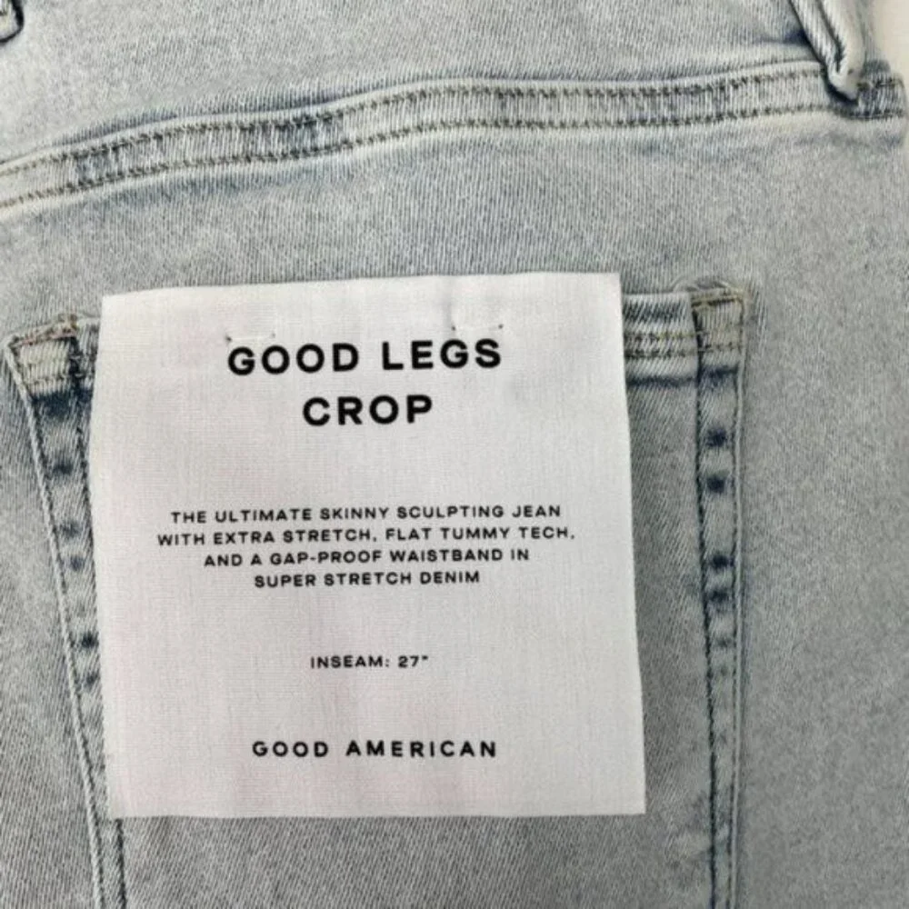 Good American Good Legs Crop Long Fray Hem High Rise Skinny Jean Light Wash 18